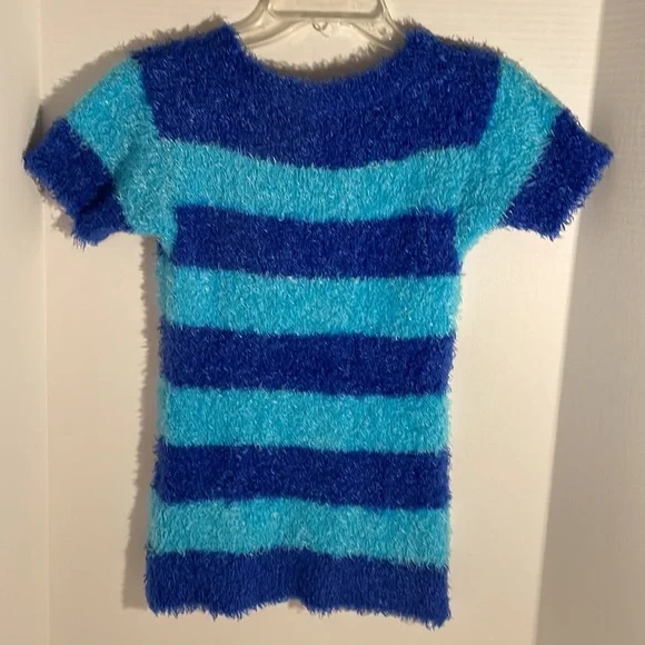 Justice striped super soft short sleeve  blue “V” neck sweater girl’s size 16 - Picture 4 of 10